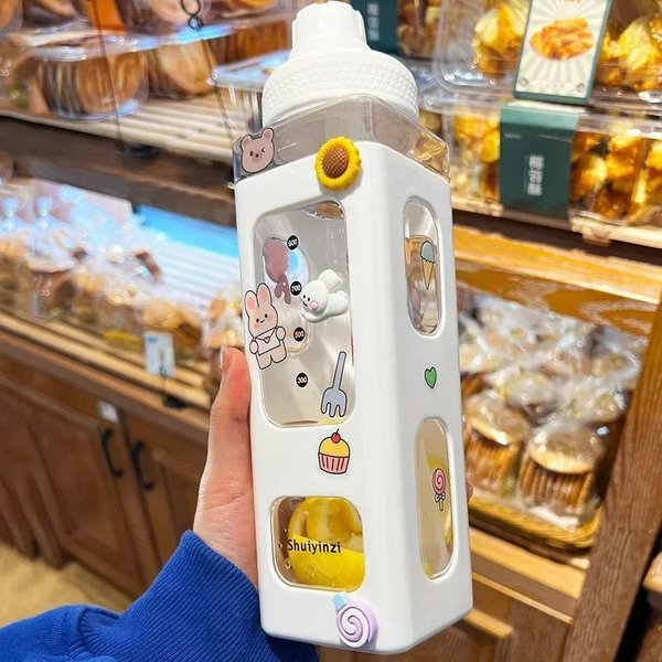 700/900Ml Kawaii Pastelowa Butelka Na Wodę Ze SłOmką Dla Dziewczynki Plastikowy Kubek PodróżNy Na Herbatę Sok Mleko PrzenośNy Uroczy Shaker Butelka Na Napoje Prezent 900ML-image