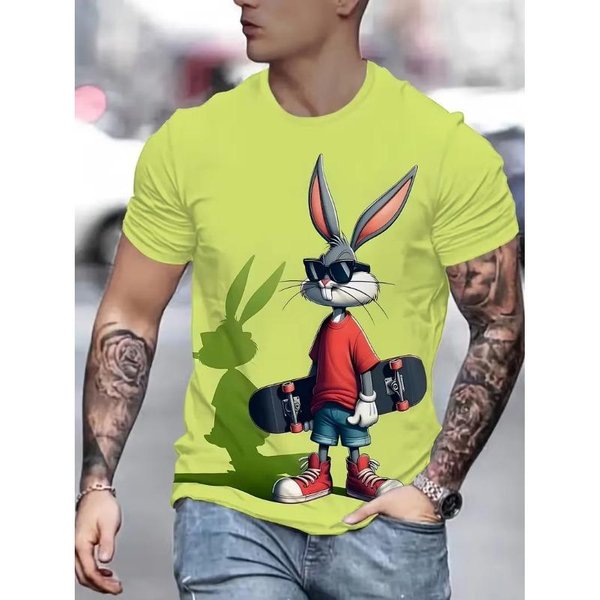 Modne T-Shirty Z Graficznym KróLikiem KreskóWkowym Dla MężCzyzn Letni Trend Hip Hop Drukowane 3D Koszulki DziecięCe Fajny Streetwear OddychająCe Koszulki 5XL-image