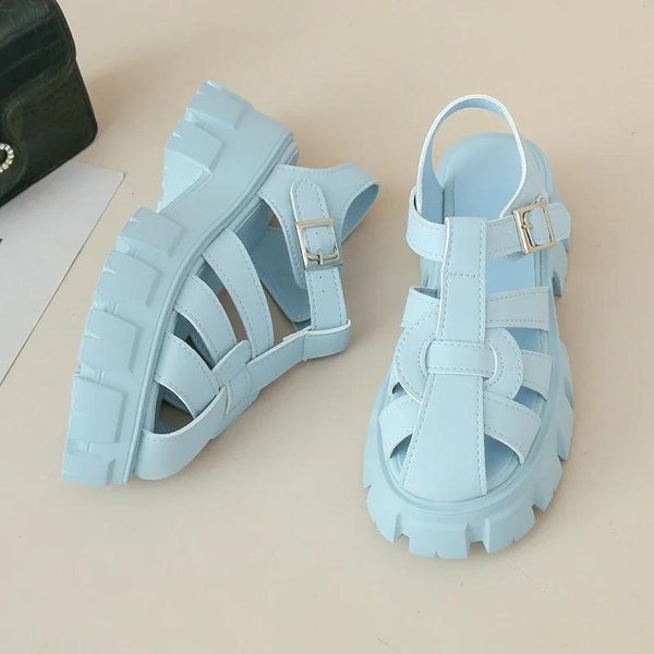 Sandalias De Mujer 2024 Plataforma Zapatos Romanos 2024 Nuevo Verano 2024 Planas Zapatillas Zapatos Casuales Playa Chanclas Vestido Diapositivas Zapatillas 35 Azul-image