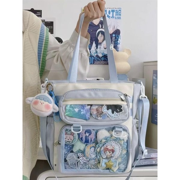 JapońSka Przezroczysta Torba Ita Torebka Kobiety Anime PrzenośNa DużA Pojemność DziewczęCa Torba Na Ramię Tote Nylonowe Torby Crossbody Itabag 32X25X11Cm Niebieski-image