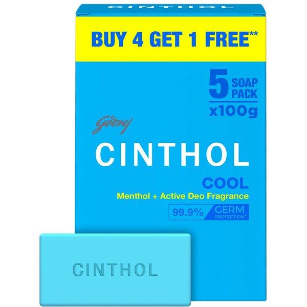 JabóN Cinthol Cool, 100 G (Paquete De 5) | Con Mentol Fresco Y FríO | Jabones Para BañO | JabóN Grado 1 | Para Todos Los Tipos De Piel-image