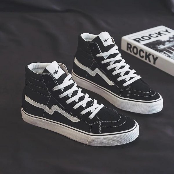 Zapatillas De Lona Para Mujer Casuales Planas De CañA Alta Zapatos Blancos Unisex Zapatos De Skateboard Vulcanizados Zapatos De Pareja Zapatillas Mujer 36 Negro-image