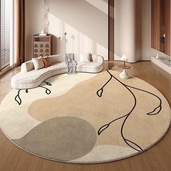 BeżOwy OkrąGłY Dywan Do Salonu I Sypialni – MięKki Puszysty Dywanik PodłOgowy, JapońSki Styl Dywanik Pod ŁóżKo, Przytulna Dekoracja Domu Diameter 140Cm(55In)-image