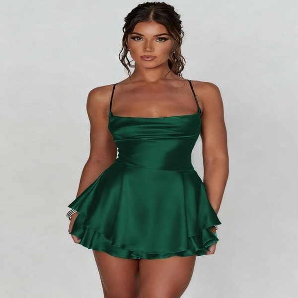 SatéN Seda Mujer Sexy Cami Monos Vestido SóLido Cuello CaíDo Sin Mangas Corto Monos Verano Cruzado Espalda Descubierta Romper M-image