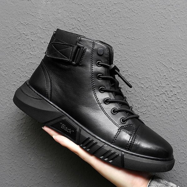 Botines Hombre Negro Zapatos De Cuero PU OtoñO Invierno CóModos Plataforma Zapatos Casuales CañA Alta Moda Botas De Cuero Hombre 41-image