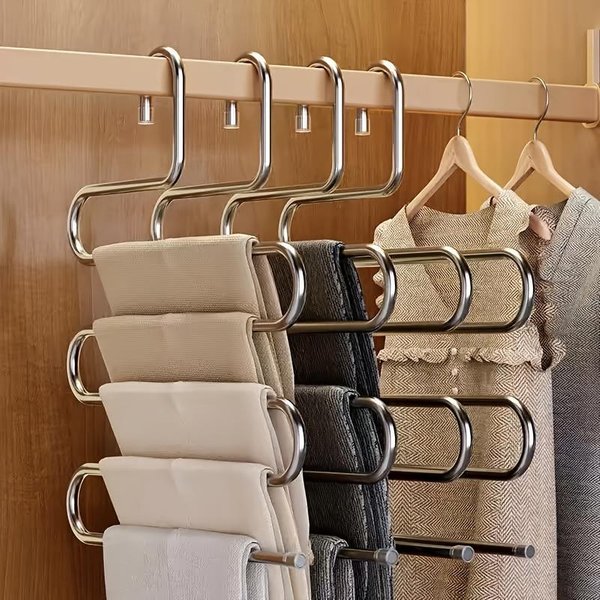 Percha Para Pantalones De Acero Inoxidable De 5 Niveles En Forma De S Organizador Multicapa Para Almacenamiento De Armario, Ideal Para Jeans Y Pantalones, Ahorra Espacio 2PCS-image