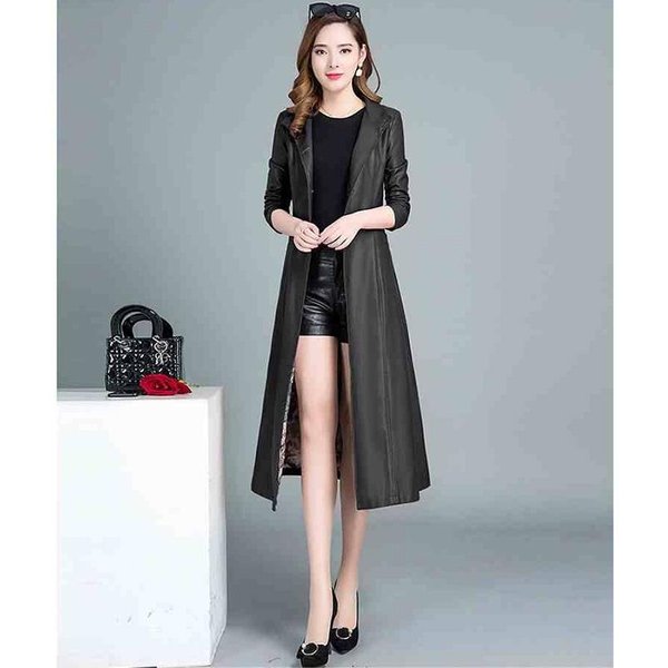 Abrigo De Cuero De Longitud Media Para OtoñO E Invierno, Abrigo Ajustado De Moda Estilo Coreano, Cortavientos De Cuero Para Mujer M-image