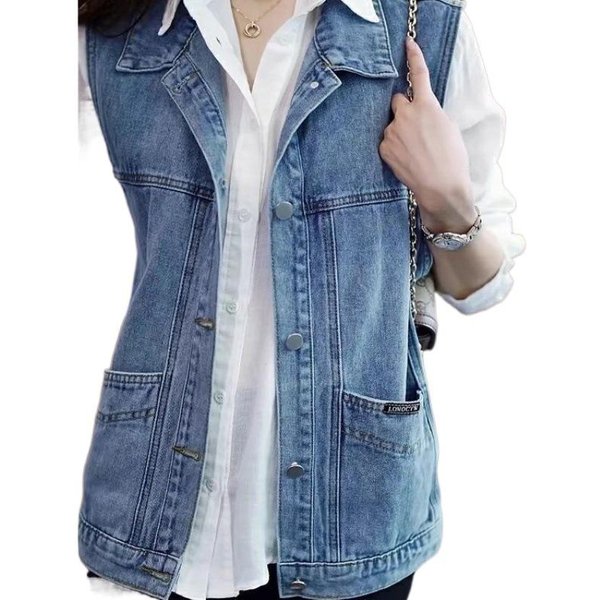 Jesienna Elegancka Damska Kamizelka Jeansowa Damska KoreańSka Kamizelka Bez RęKawóW Plus Size L-image