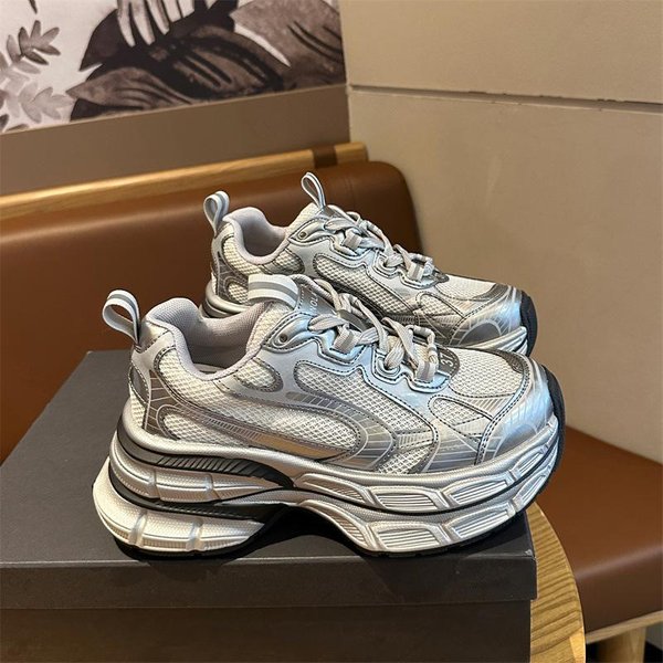 Zapatillas De Papá Plateadas De Verano De Malla Transpirable Para NiñOs, Nuevo Modelo De OtoñO, Suela Gruesa, Para Aumentar La Altura, Deportivas Casuales Para Mujer 40-image