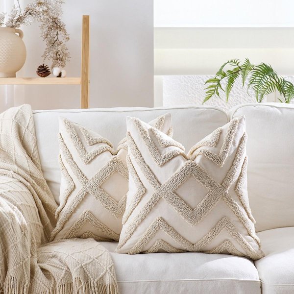Fundas De CojíN Decorativas Boho Con Borlas Fundas De Almohada Decorativas Texturizadas Funda De CojíN Con DiseñO GeoméTrico Para Sofá SillóN DecoracióN De Sala De Estar 45X45Cm-image