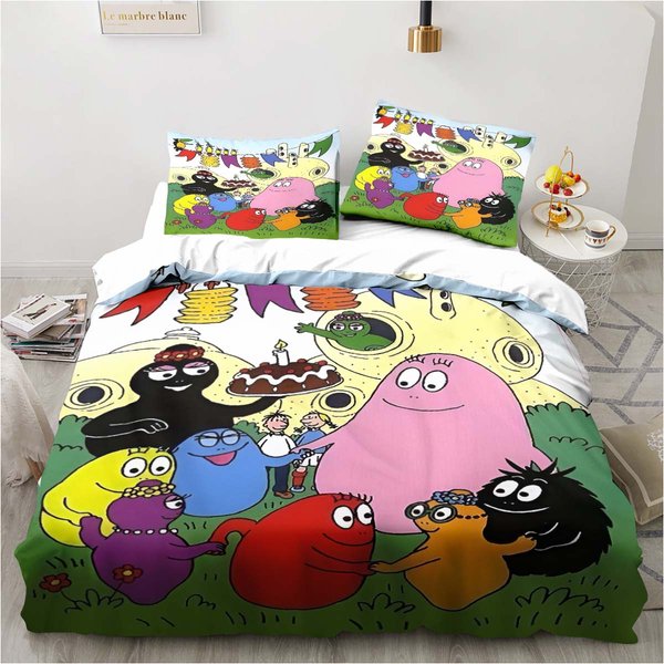 Linda ColeccióN De Ropa De Cama De Dibujos Animados Les Barbapapa Funda De EdredóN Suave Dormitorio De Adultos NiñOs Cama Individual Doble King Size Funda De EdredóN Funda De Almohada EU Twin 135X200Cm-image