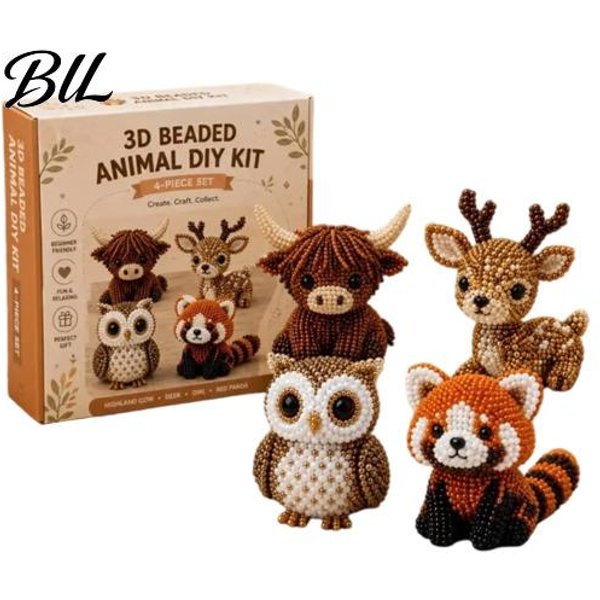 Zestaw Do Haftu Koralikami Szklanymi 3D ZwierzęTa, Zestaw Do Koralikowania DIY Dla PocząTkująCych, RęKodziełO Krowa Szkocka WysokogóRska/Motyl/Sowa Dla DorosłYch, NastolatkóW B Beige-image