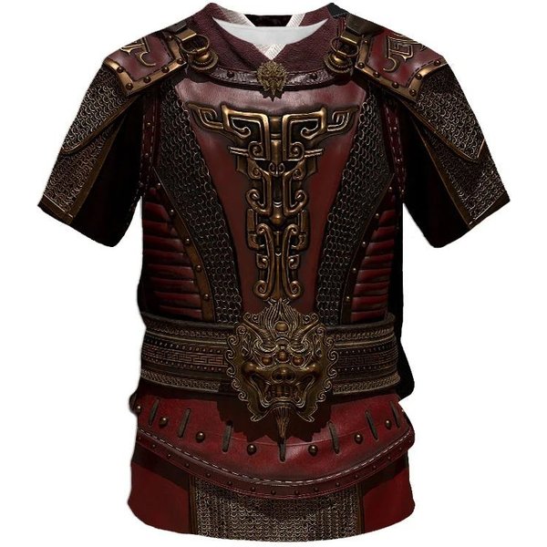 Camiseta De Armadura Medieval Impresa En 3D Para Hombre Cosplay Camisetas GráFicas Vintage Tops Casuales Holgados De Manga Corta Camisetas De Calle Con Cuello Redondo 4XL Black-image