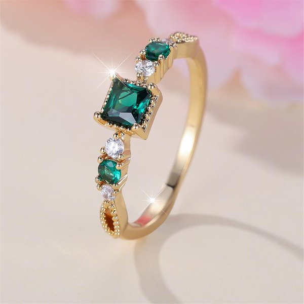 Anillos Finos Cuadrados De Piedra Verde De Moda Para Mujer Color Oro Circonita Blanca Apilables Alianzas De Boda JoyeríA Para Fiesta 8-image