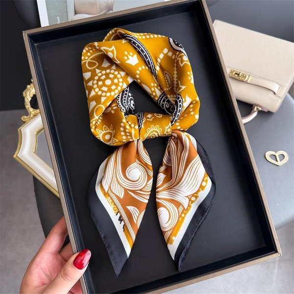 Bufanda Mujer PañUelos De Seda Cuadrado Bandana Hijab Envoltorio Flor DiseñAdor PañUelo De Cuello Chal PañUelo Cinta Para El Cabello Foulard Lujo 70X70Cm Orange-image
