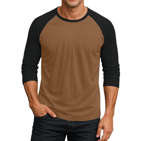 Camiseta De Manga Tres Cuartos RagláN Con Cuello Redondo Y Color En Contraste Para Hombre L-image