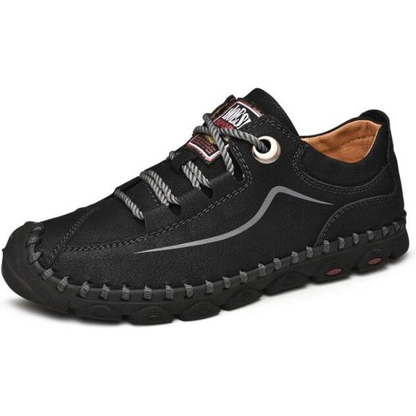Zapatos De Cuero De Alta Calidad Para Hombre CláSicos Ligeros Planos Casuales Mocasines Transpirables Hechos A Mano Zapatillas CóModas Talla 38 -48 41 Negro-image