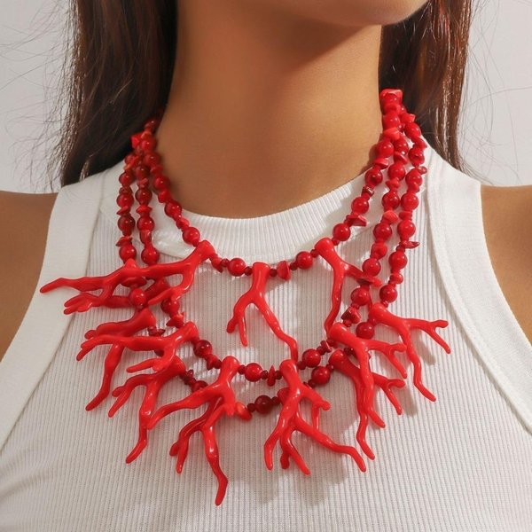 Collar De Coral Exagerado Con Cuentas Estilo Bohemia OcéAno Gargantilla De Playa Collar Con Colgante De Coral Verano Style 5-image
