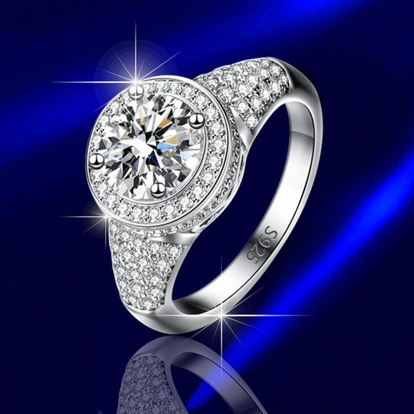 Anillo De Diamantes De Moissanita Para Mujer, Anillo De Diamantes De ImitacióN De Seis Garras De Un Quilate, Anillo De Bodas Con Diamantes De Alto Carbono, Anillo Exquisito 5 Gray-image