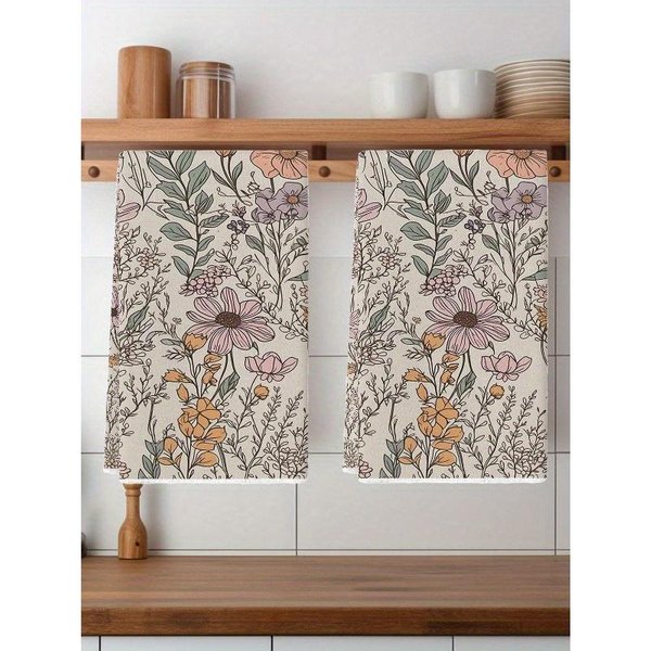 2 Piezas Toallas De Cocina Florales Vintage, Toallas De Cocina Estilo Retro AñOs 70 PañOs De Cocina PañOs De Cocina Para Cocinar 40*60Cm Varios Colores-image