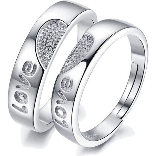 Anillos A Juego Para Parejas En Forma De CorazóN Para Mujeres Y Hombres, Anillos Abiertos Ajustables De Amistad Apilables, Juegos De Anillos Sencillos White-image