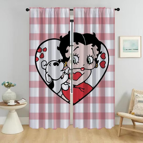 Eleganckie ZasłOny Pokojowe 2 Sztuki Bettyes Boopes ZasłOna Okienna ZasłOny Do WnęTrza Domu Do OsłOn Na Kamerę Dekoracja Halloween Dziecko W50Xh70Cmx2Pcs-Cl-image