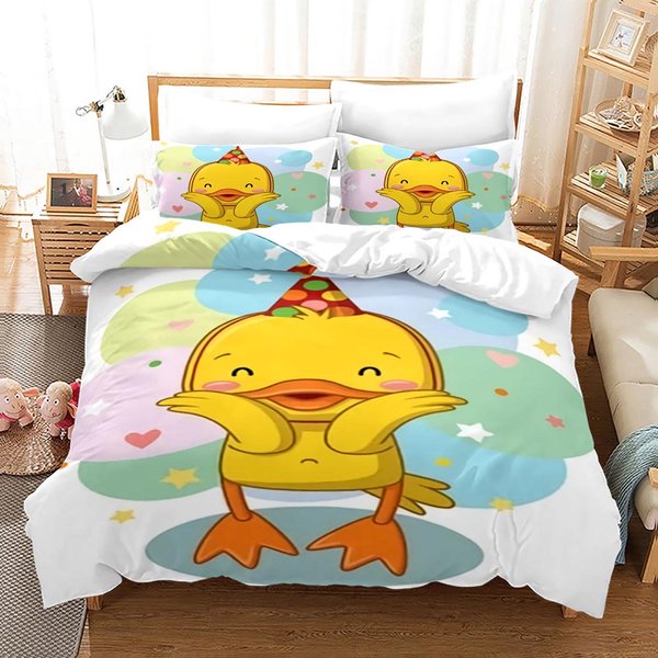 Juego De Cama De Pato Amarillo Individual Twin Full Queen King Size Juego De Cama De Patito Aldulto NiñO Dormitorio Funda NóRdica Juegos De Cama Estampado 3D 020 EU Single(135X200Cm) Yellow-image