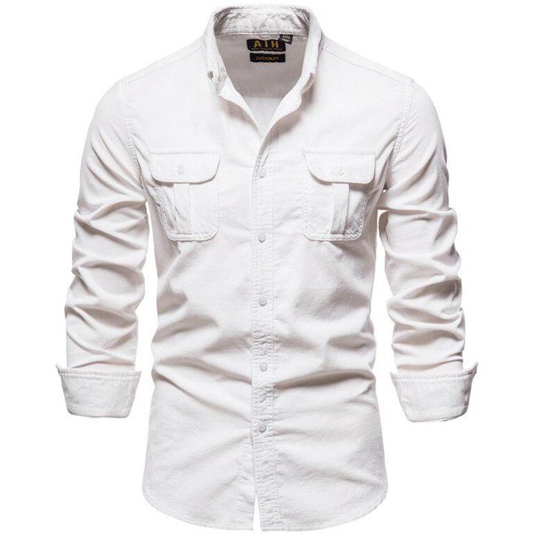 Koszula MęSka W Stylu Europejskim Slim Fit Casual Shirt Wysokiej JakośCi Koszula Polo Z Klapami Spring Festival L BiałY-image