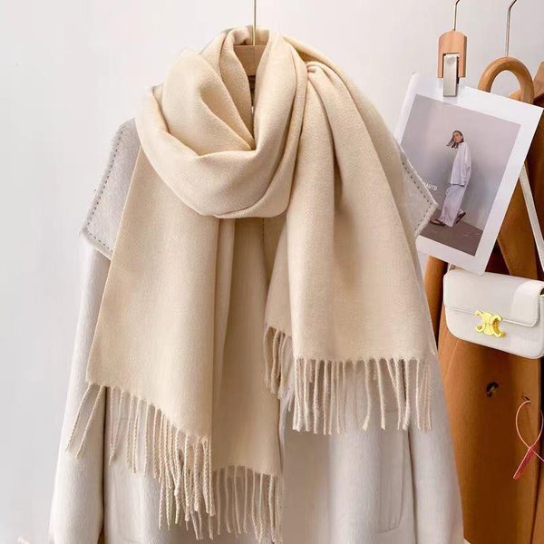 Zimowy Kaszmirowy Damski Szalik Damskie Luksusowe Szale Damska FręDzle Bandana Damska Jednolity Szal Chusty Foulard Szalik Pashmina Beige-image