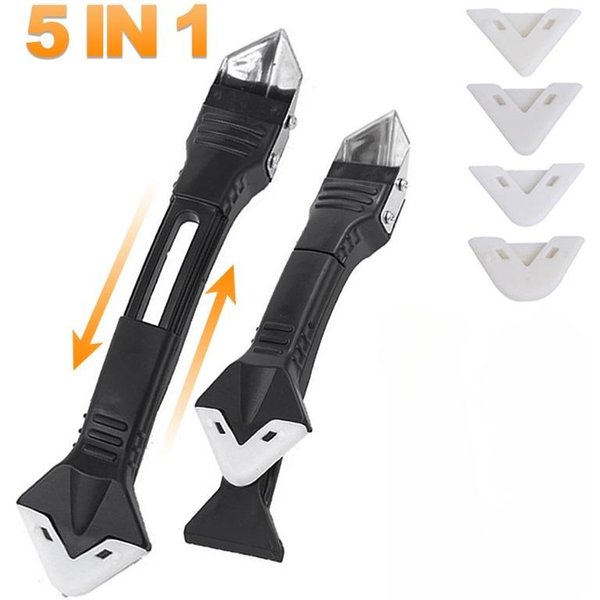 Juego De Herramientas Para Quitar Sellador Y Raspador De Silicona 5 En 1, Kit De Acabado De Calafateo Y Lechada Suave, Juego De Herramientas Manuales Para Eliminar Moho En Pisos 5Pcs-Rubber Scraper Black-image