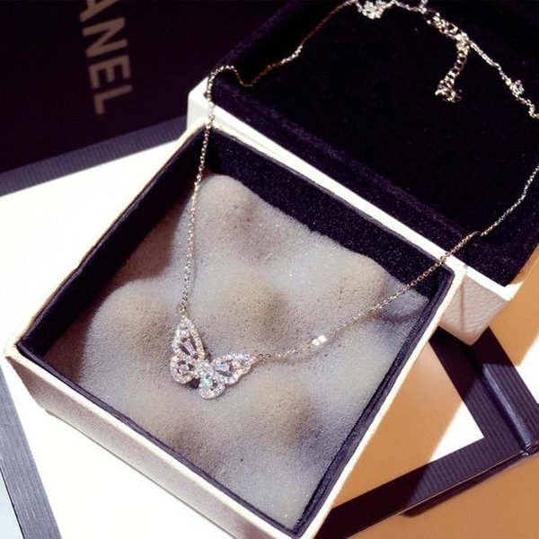 Venta Ins Nuevo Llegado Zirconia Collar Mariposa Charm Brillante Cz Oro Rosa Mariposa JoyeríA Colgante Bijoux Para Mujer Chica Blanco-image