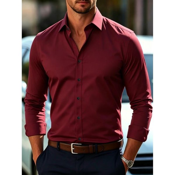 Camisa De Oficina Para Hombre De Manga Larga Holgada De Color SóLido S-image