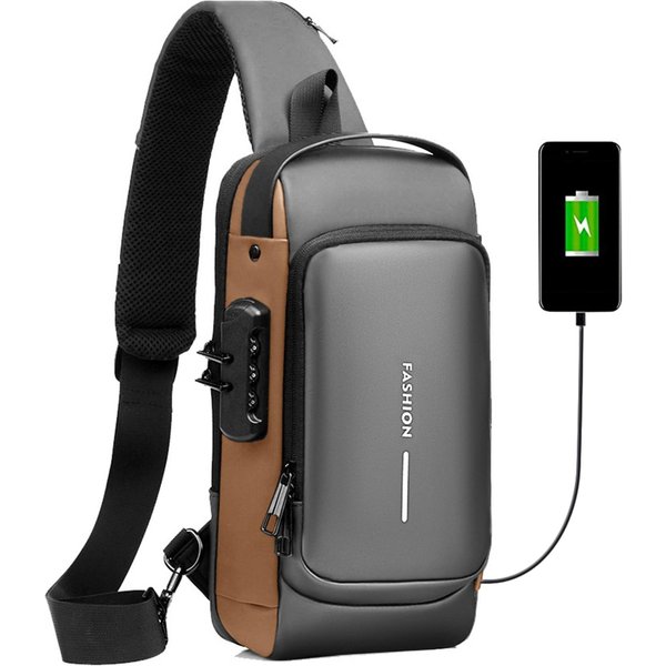 Bolso Tipo Bandolera Para Hombre Con Cerradura, Bolso De Pecho Antirrobo Impermeable Con Puerto De Carga Usb, Bolso De Hombro Negro-image