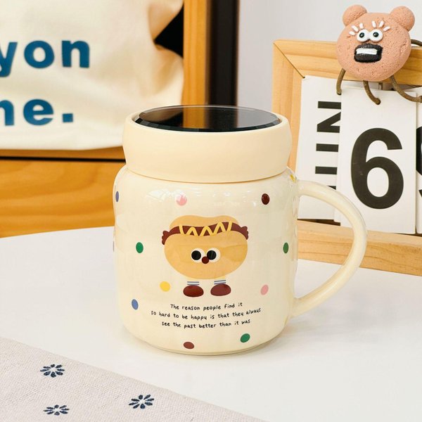 Taza De CeráMica Con Tapa Y Cuchara Mariposa Flor Relieve Pintada A Mano Anti Quemaduras Taza De Café Ins Alto Valor Taza De Desayuno Caja De Regalo 350ML-image