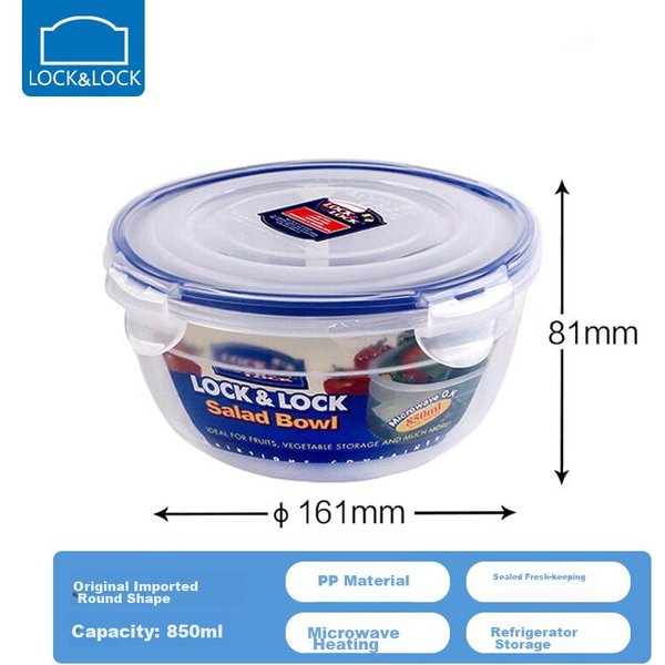 Lock&Lock Importowany Plastikowy Pojemnik Do Przechowywania ŻYwnośCi, Pojemnik Na Lunch, Szczelny Pojemnik Bento, Pojemnik Do Organizacji LodóWki, 850Ml OkrąGłY-image
