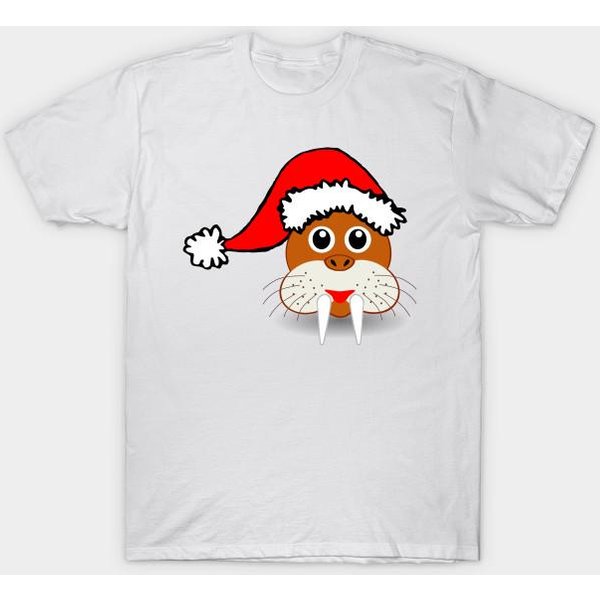 Camiseta Mujer Morsa Camiseta De Navidad Morsa Papá Noel Morsa L Estampado Harajuku Kawaii Camiseta Verano Manga Corta Camiseta Top Femenino 4XL Blanco-image