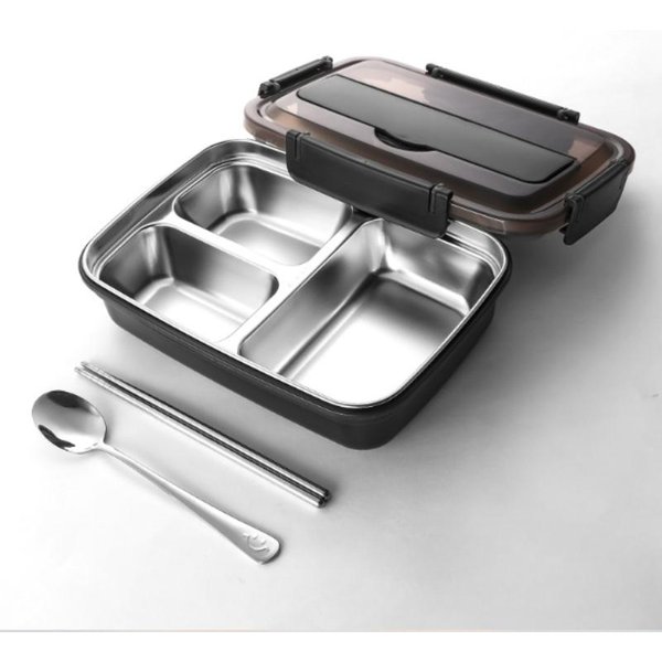 Lunch Box Ze Stali Nierdzewnej Z PrzegróDkami, Szczelny, Wielokomorowy Bento Box Dla StudentóW I ProfesjonalistóW 3 Compartments Czarny-image