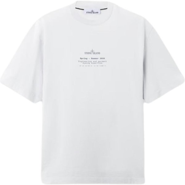 Stone Island Kolekcja Wiosna Lato SS26 OkrąGłE Logo Nadruk Wygodny T-Shirt Z OkrąGłYm Dekoltem KróTki RęKaw Unisex Top L1S152100001S0285-V0041 L White-image