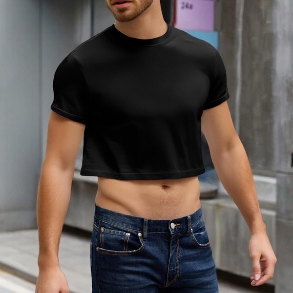 Top Corto Casual Para Hombre Con Cuello Redondo, Manga Corta, Ajuste Holgado, Media Camisa, SuéTer Suave, Transpirable Y Ligero Para El Uso Diario S Negro-image