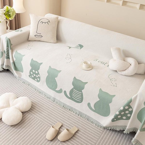 Toalla Para Sofá De Gato De Chenilla OtoñO E Invierno Espesada Funda De CojíN Para Sofá De Chenilla Dibujos Animados Creativa Antideslizante Funda Para Sofá 180*130Cm-image