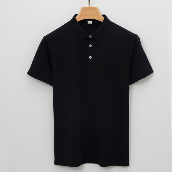 Polo De AlgodóN De Alta Gama Blanco PequeñO Camiseta De Manga Corta Antimanchas Casual Para Hombre 4XL Negro-image
