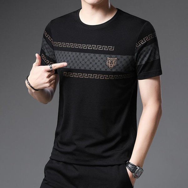 Camiseta De Manga Corta Para Hombre, Nueva Camiseta De Verano Para JóVenes Y De Mediana Edad, Con Cuello Redondo, Informal, Estampada, Ajustada XL Gray-image