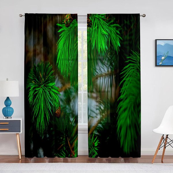 Cortina De Voile Transparente Con PiñAs Y Ramas De Pino Para Sala De Estar, Dormitorio, Cocina, Cortinas De Tul Para Ventana, CaíDas De Gasa 1 PCS W100Xh250Cm&Grommet Top-image