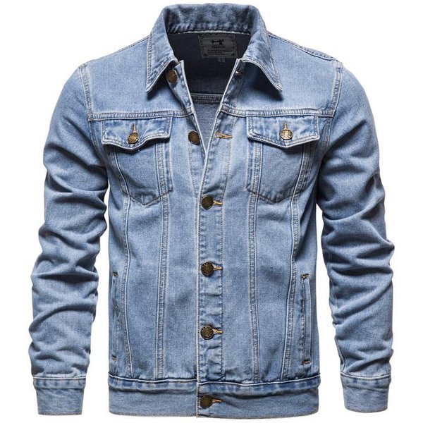 Nowa Wiosna Jesień Proste Nowe MęSkie Kurtki DżInsowe Moda Codzienna Slim Fit Jean Kurtka DżInsowa Patchwork Zipper Odzież MęSka XL Niebieski-image