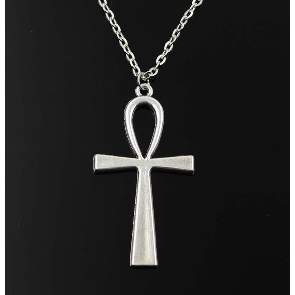Prosta Klasyczna Moda Krzyż Egipski Ankh Symbol żYcia Antyczny Srebrny Kolorowy Wisiorek KróTki DłUgi łAńCuszek Naszyjniki BiżUteria Dla Kobiet 60Cm-image