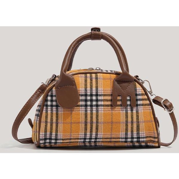 Bolso Nicho Retro Bolso De Bowling A Cuadros Bolso De Mano Con Solapa Hombro Moda Commuter Bolso Bandolera Mujer Brown-image