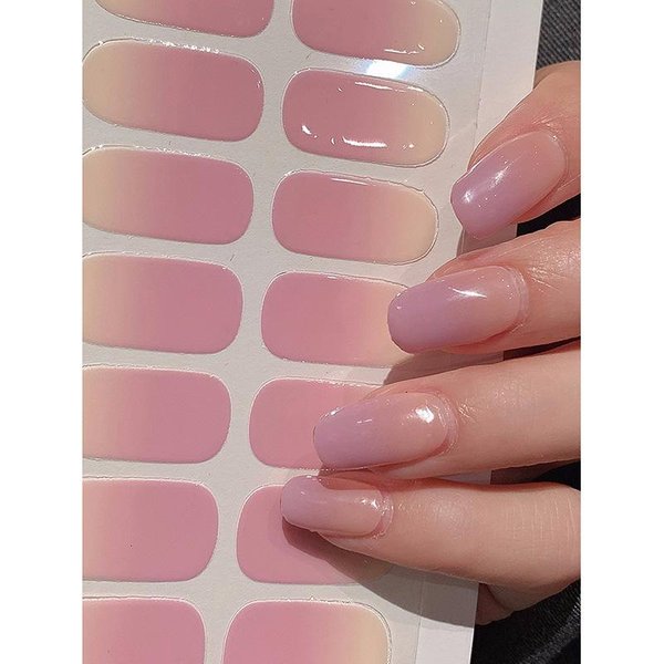Nude Semi-Utwardzane żElowe Naklejki Na Paznokcie DłUgotrwałA Lampa UV Led French Nail Decal Omber Nail Wodoodporny Semi-Utwardzany Klej 16 KońCóWek Jasny Kolor RóżOwy-image