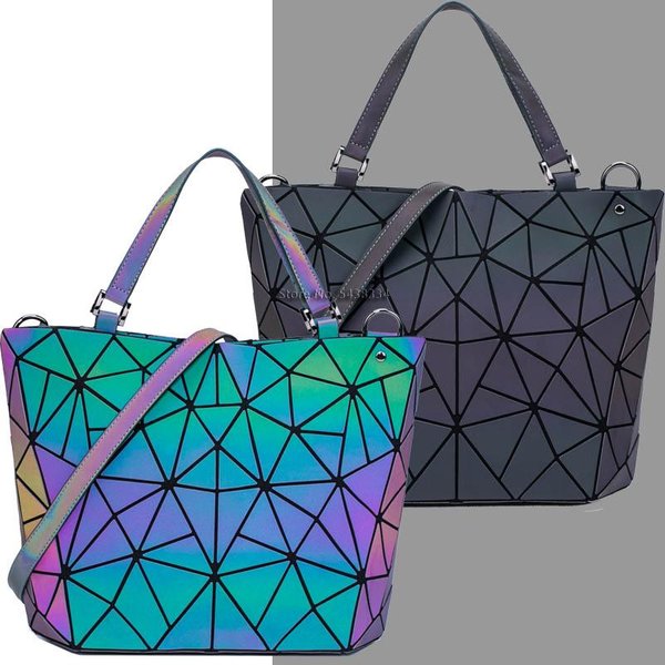 ŚWiecąCa Odblaskowa Geometryczna Torba Na Ramię Dla Kobiet Pikowana SkłAdana Torba Typu Tote Modne śWiecąCe Torebki Big35X13X29Cm Black-image