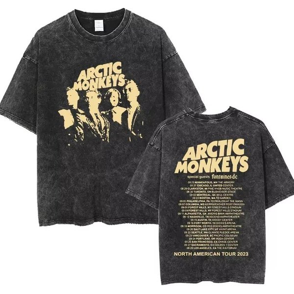 Camiseta GráFica De ÁLbum De MúSica Retro Rock Arctic Monkeys Para Hombre, Lavado Vintage, Oversized, Manga Corta, Ropa De Calle S Black-image