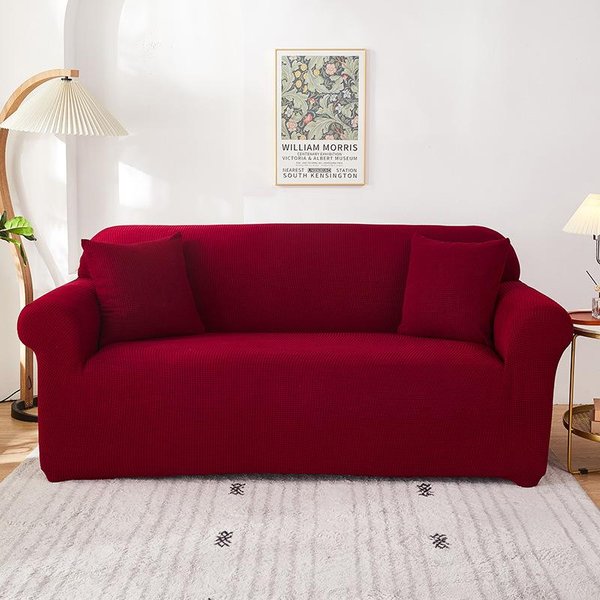 Funda De Sofá EláStica De Lana Polar, Fundas Protectoras EláSticas Para Sofá Para Sala De Estar, Funda Para Sofá, Funda Para Sofá, 1/2/3/4 Asiento 1 Seat (90-140Cm) Rojo-image
